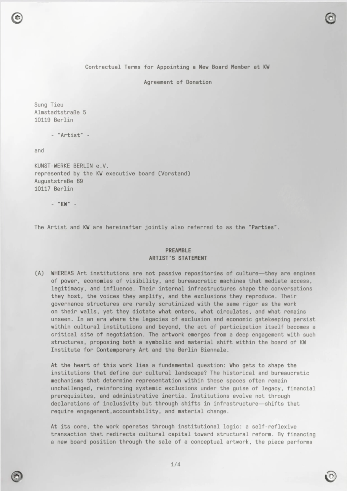 Part of Sung Tieu’s work Declaration of Donation (2025)

Courtesy of the artist and KW Institute of Contemporary Art 