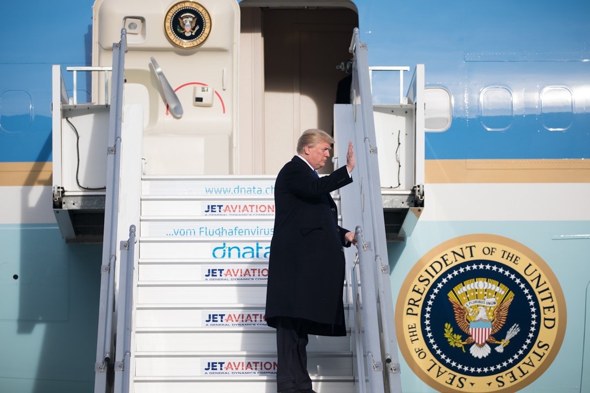 US president Donald Trump traveling during his first term Official White House Photo by Shealah Craighead, via Flickr