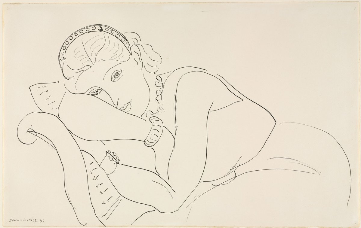 Henri Matisse, Resting Woman Wearing Tiara (1936) is part of the inaugural show of works on paper at the Baltimore Museum of Art's new Ruth R. Marder Center for Matisse Studies  Photo: Mitro Hood; courtesy of the Baltimore Museum of Art; © 2021 Succession H. Matisse/Artists Rights Society (ARS), New York