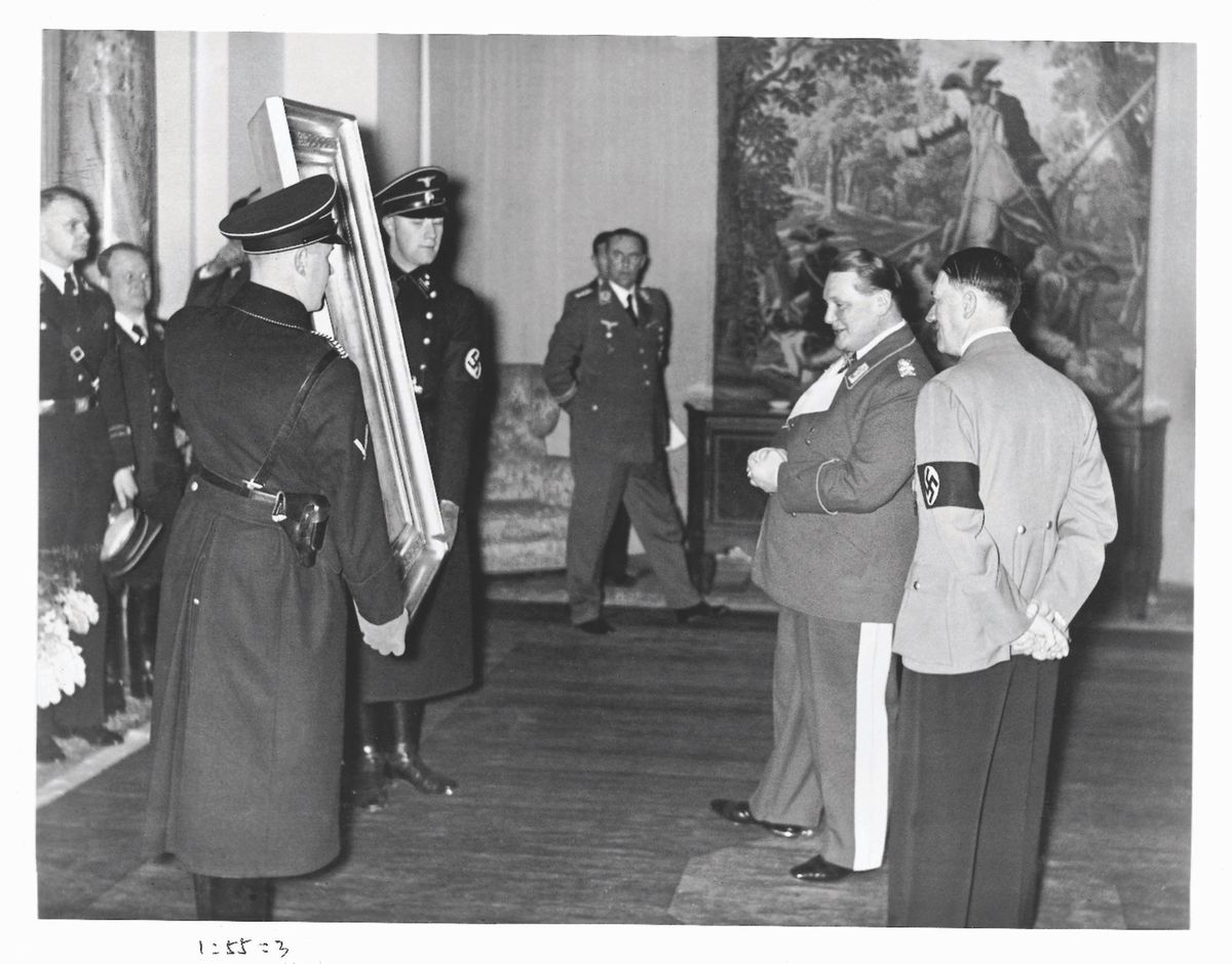 Adolf Hitler presents a Hans Makart painting to Hermann Göring as a birthday present in 1938 Library of Congress