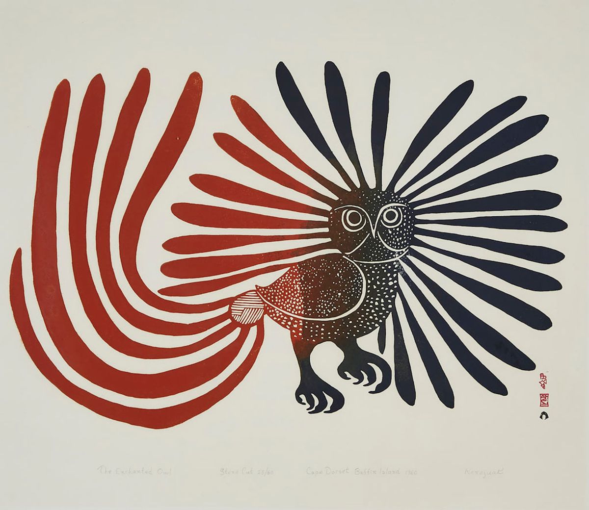 An edition of Kenojuak Ashevak's print The Enchanted Owl (1960), originally sold for C$24, sold for C$216,000 at auction in 2018, but the artist's estate received no cut of the sale. That could change with new legislation under consideration Courtesy Waddington's