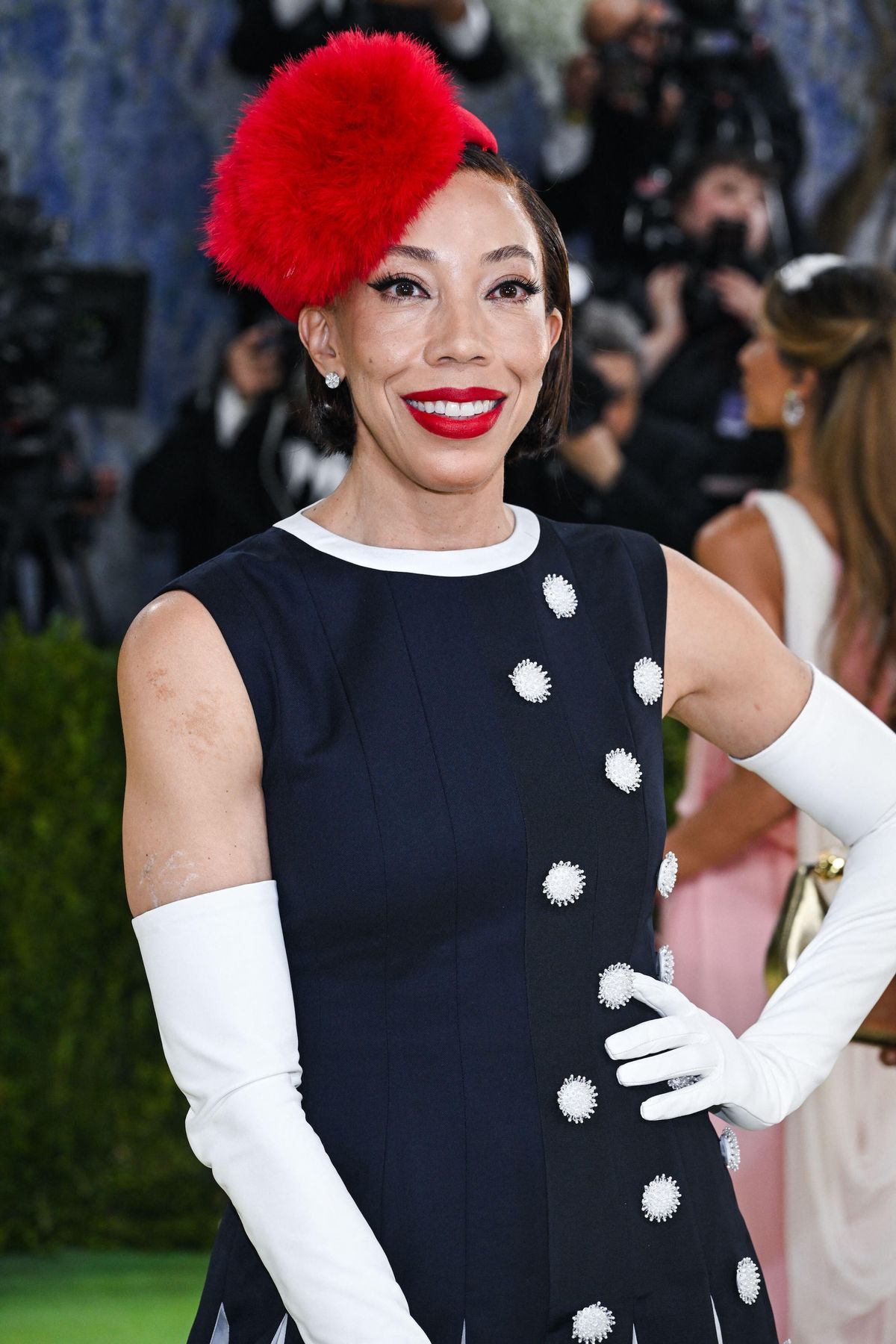 Amy Sherald sports a custom look by Thom Browne based her 2013 painting Miss Everything (Unsuppressed Deliverance) at the 2026 Met Gala Photo by Anthony Behar / Sipa USA / Alamy Live News