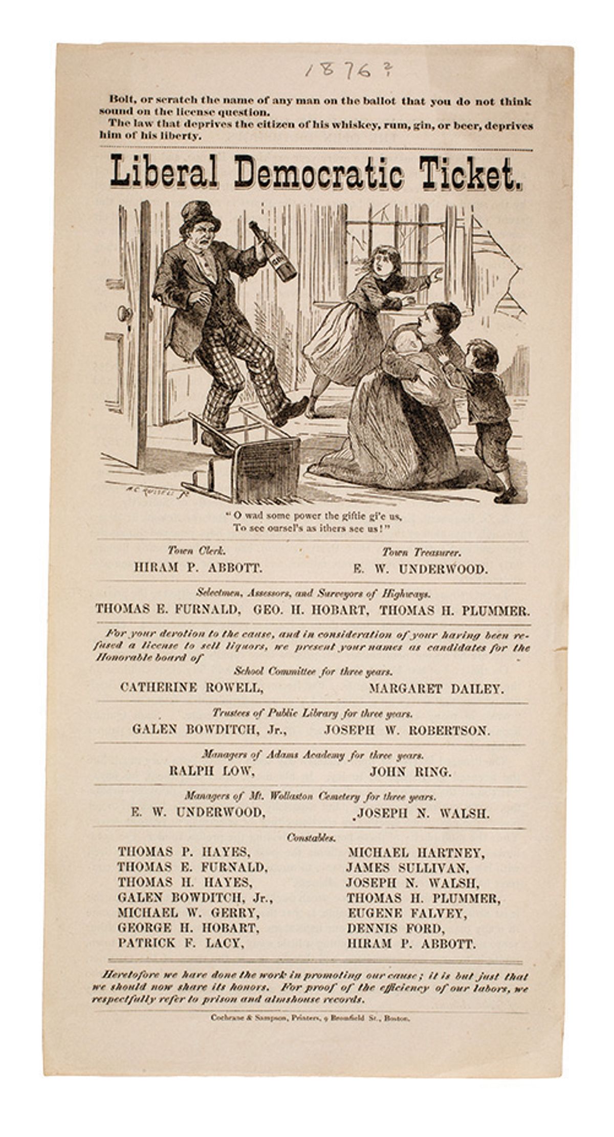 Temperance tickets, Boston (around 1876). Voters were asked to “scratch the name of any man on the ballot that you do not think sound.” Courtesy of the Cooper Union