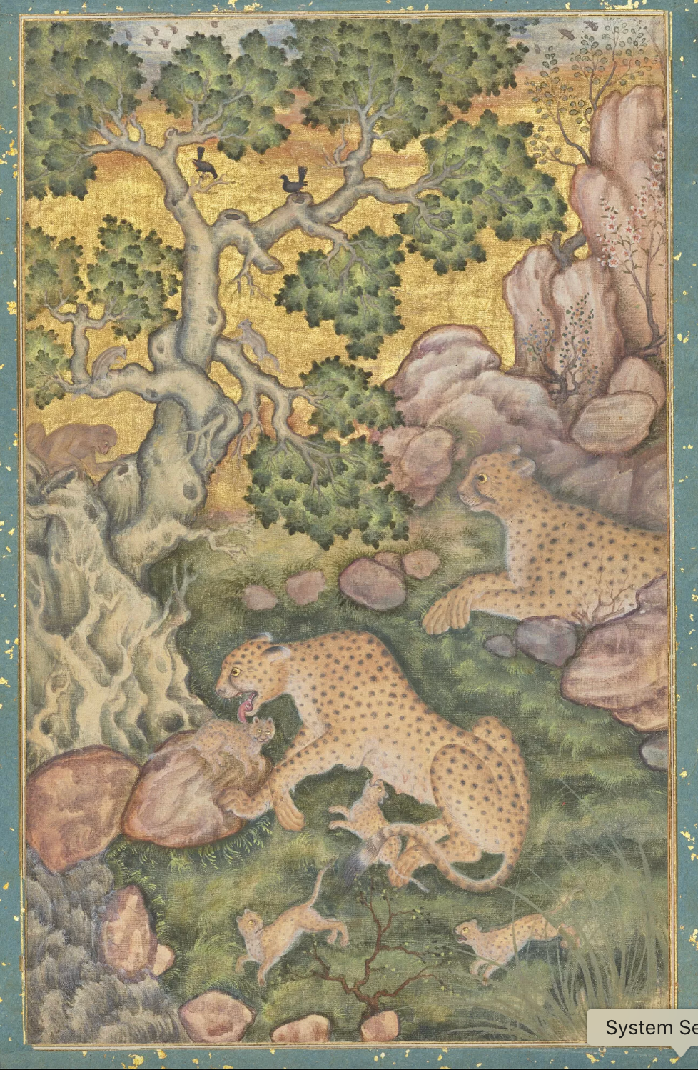 Basawan's A Family of Cheetahs in a Rocky Landscape (around 1575-80) ]