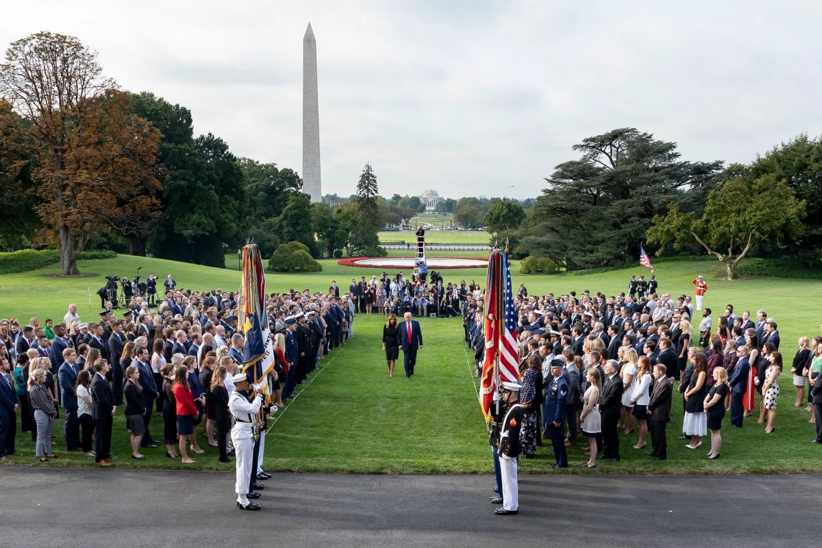 President Donald J. Trump and First Lady Melania Trump depart the South Lawn of the White House on 11 September 2019 Official White House Photo by Carlos Fyfe, via Flickr