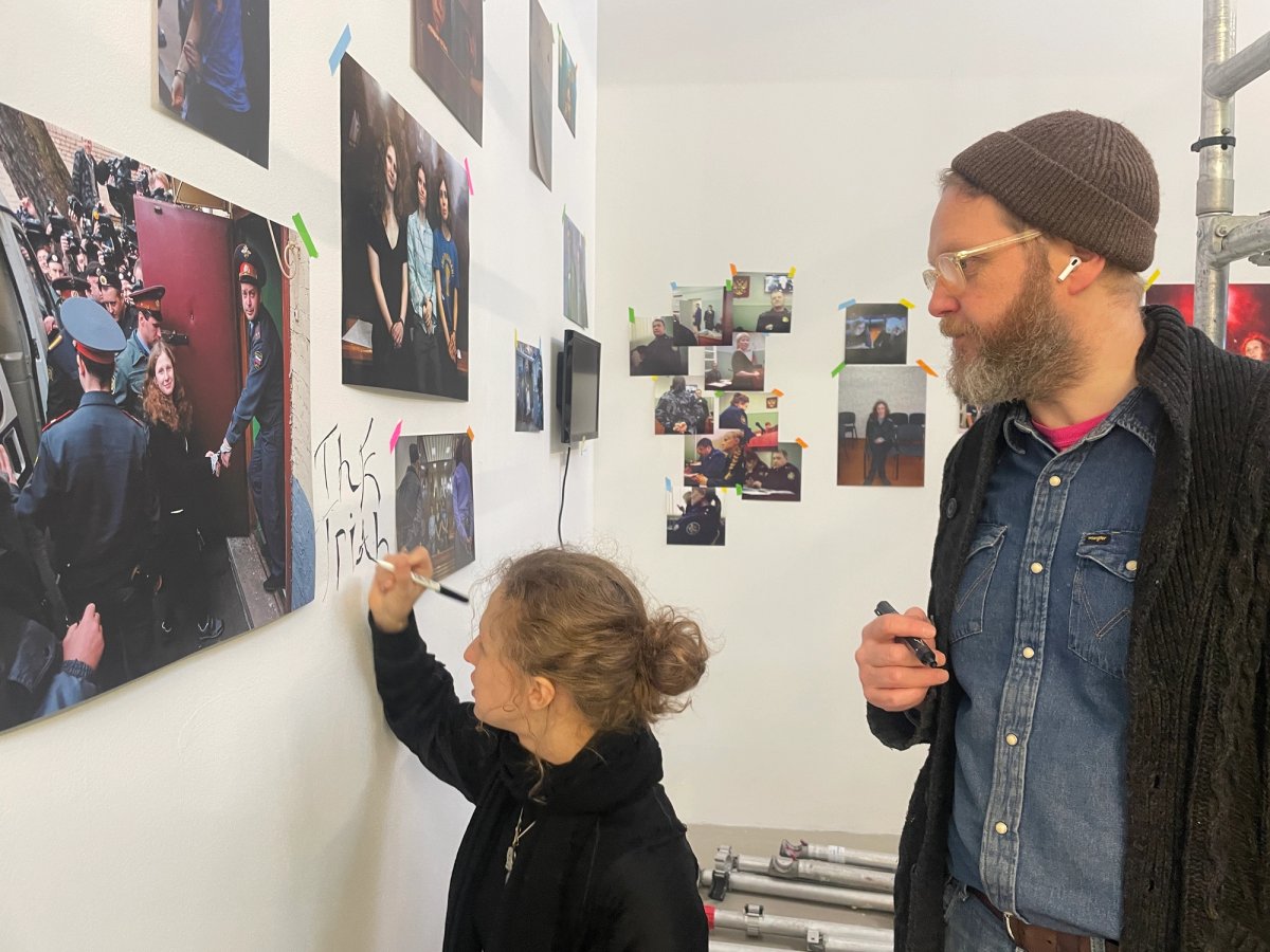 Masha Alekhina and Ragnar Kjartansson installing Velvet Terrorism: Pussy Riot’s Russia, Kling & Bang, Reykjavik
Photo: Lilja Gunnarsdóttir