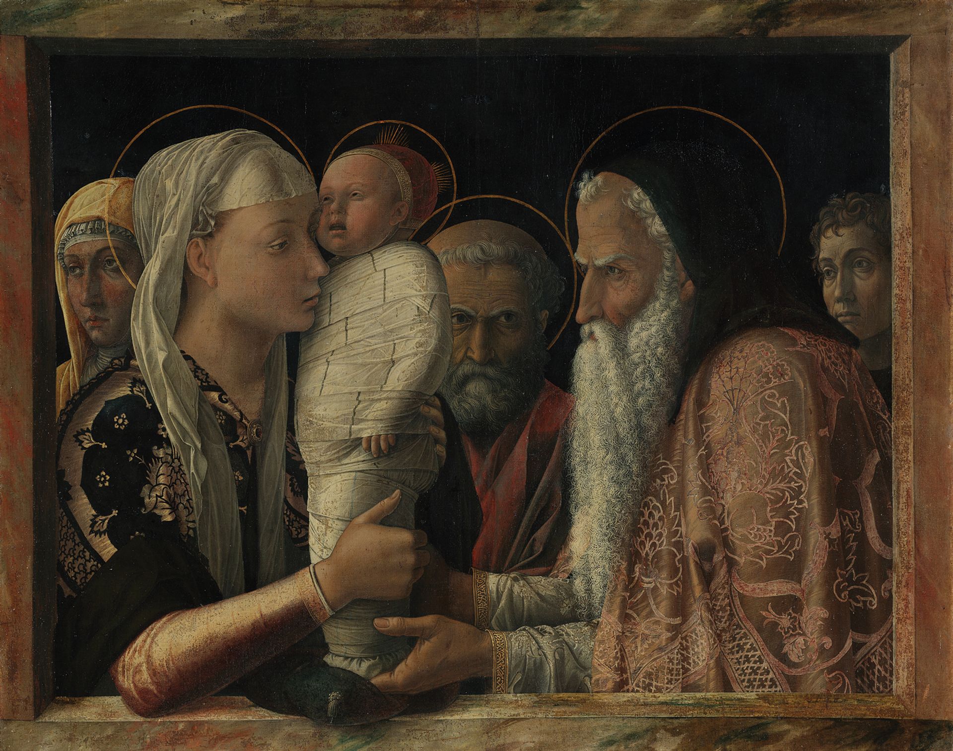 Mantegna’s The Presentation of Christ in the Temple (around 1454), which includes a self-portrait of the artist at the far right, was later copied by Bellini Mantegna: Christoph Schmidt; © Gemäldegalerie/Staatliche Museen zu Berlin