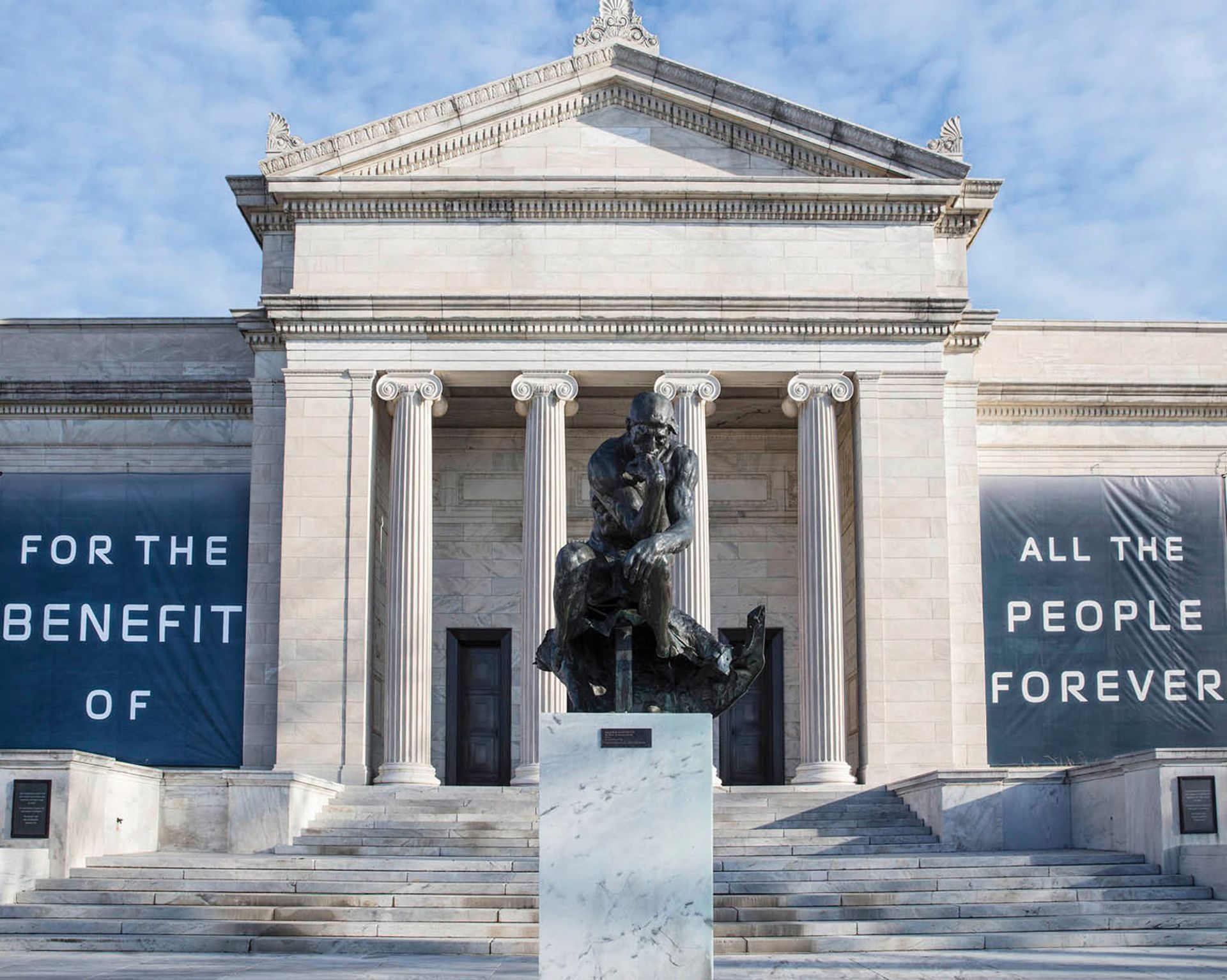 “For the Benefit of All the People Forever” banners on the Cleveland Museum of Art's building Cleveland Museum of Art