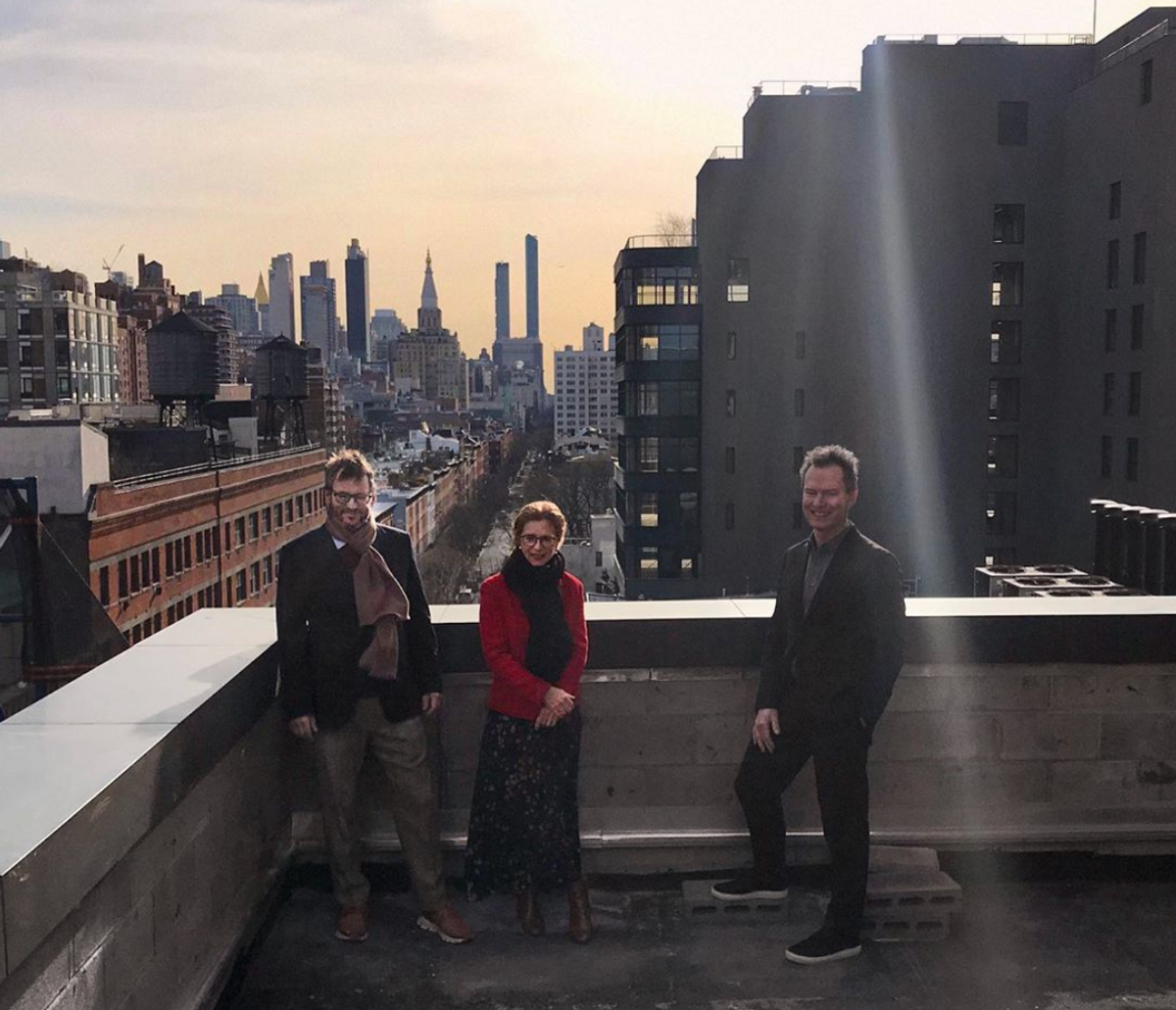 Iwan and Manuela Wirth and Marc Payot on the rooftop of Hauser & Wirth New York, 22nd Street, February 2020 Courtesy of Hauser & Wirth