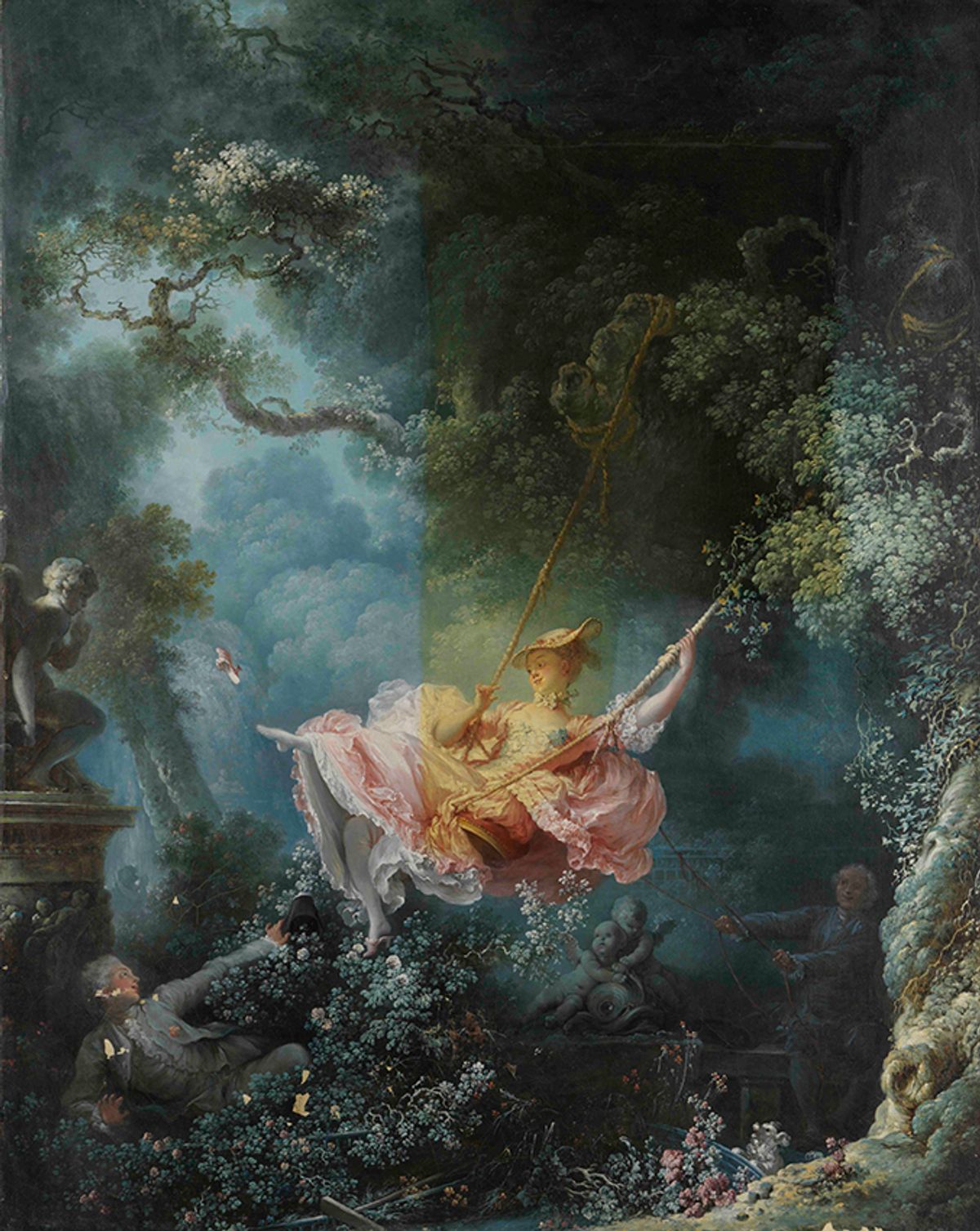 Jean-Honoré Fragonard’s The Swing (around 1768), with the conservation nearly complete (with a vertical strip of old varnish in the centre and some minor losses awaiting retouching) © Wallace Collection, London