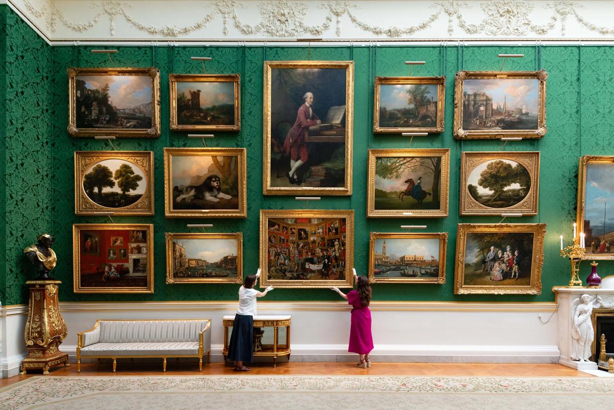 Royal Collection Trust curators complete the hanging of Johan Zoffany’s The Tribuna of the Uffizi in the Picture Gallery at Buckingham Palace Photo: © Royal Collection Enterprises Limited 2026 | Royal Collection Trust. Photograph: Ben Fitzpatrick.