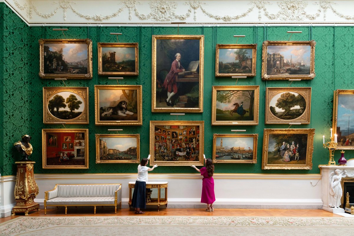 Royal Collection Trust curators complete the hanging of Johan Zoffany’s The Tribuna of the Uffizi in the Picture Gallery at Buckingham Palace Photo: © Royal Collection Enterprises Limited 2026 | Royal Collection Trust. Photograph: Ben Fitzpatrick.