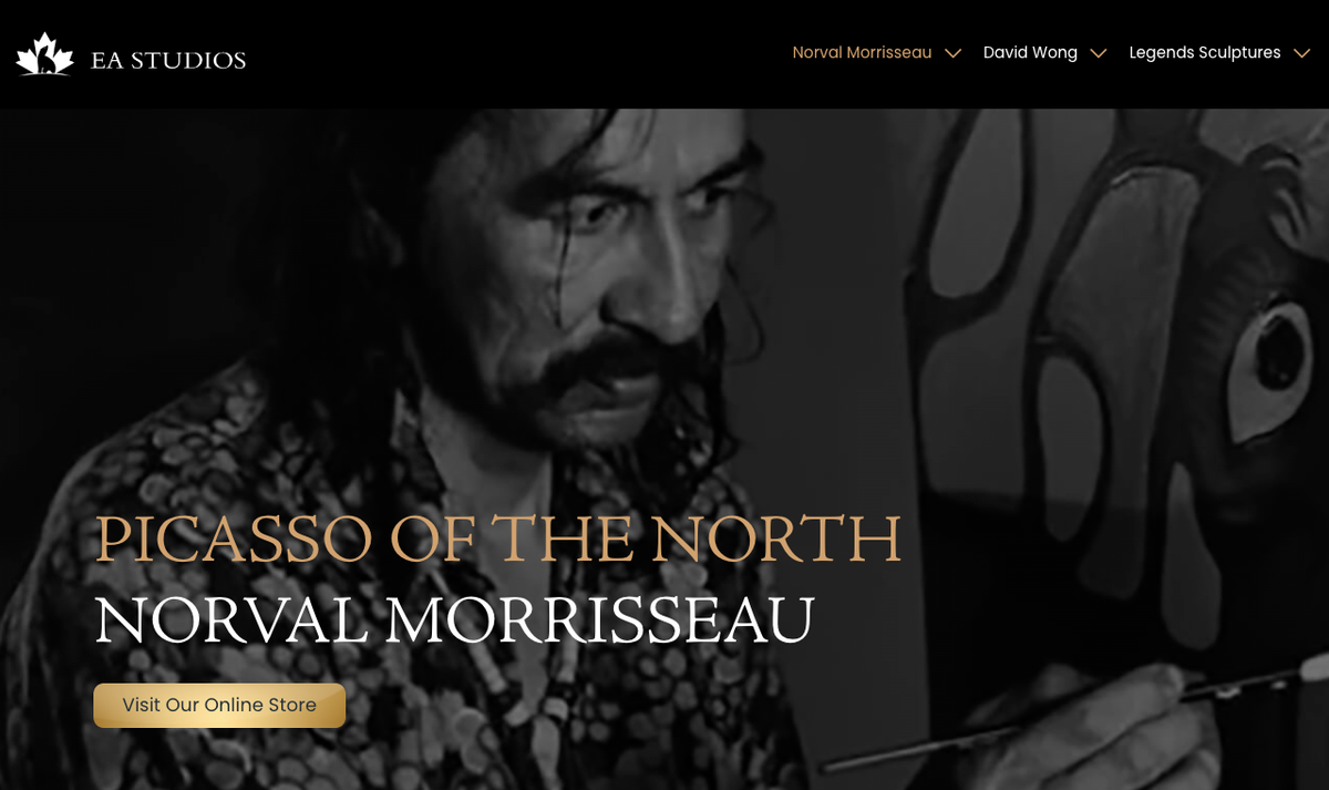 Screenshot of EA Studios’ webpage devoted to the works of Norval Morrisseau Via eastudioscalgary.com