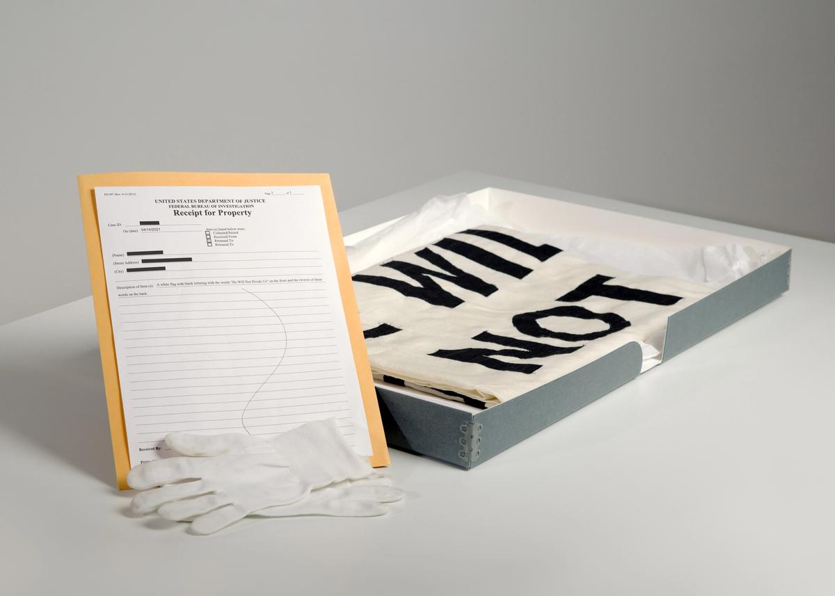 FBI have recovered Luke Turner's He Will Not Divide Us (2017) Courtesy of Luke Turner