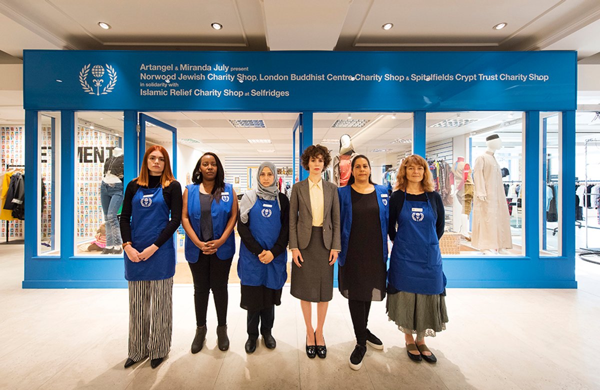 Artangel & Miranda July present Norwood Jewish Charity Shop, London Buddhist Centre Charity Shop & Spitalfields Crypt Trust Charity Shop in solidarity with Islamic Relief Charity Shop at Selfridges (2017). An Artangel commission. Photograph: Hugo Glendinning © Artangel