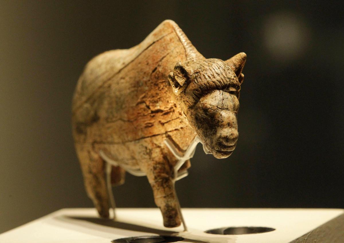 A sculpture of a bison, discovered at Zaraysk, Russia, and shown in the British Museum’s 2013 exhibition Ice Age Art: Arrival of the Modern Mind © Sang Tan