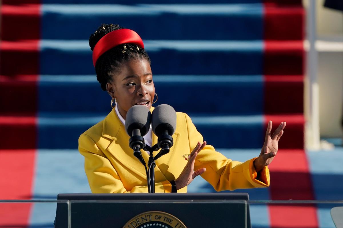 Poet Amanda Gorman reads The Hill We Climb during Joseph Biden's Presidential Inauguration at the US Capitol in Washington, DC Photo: AP/Patrick Semansky, Pool