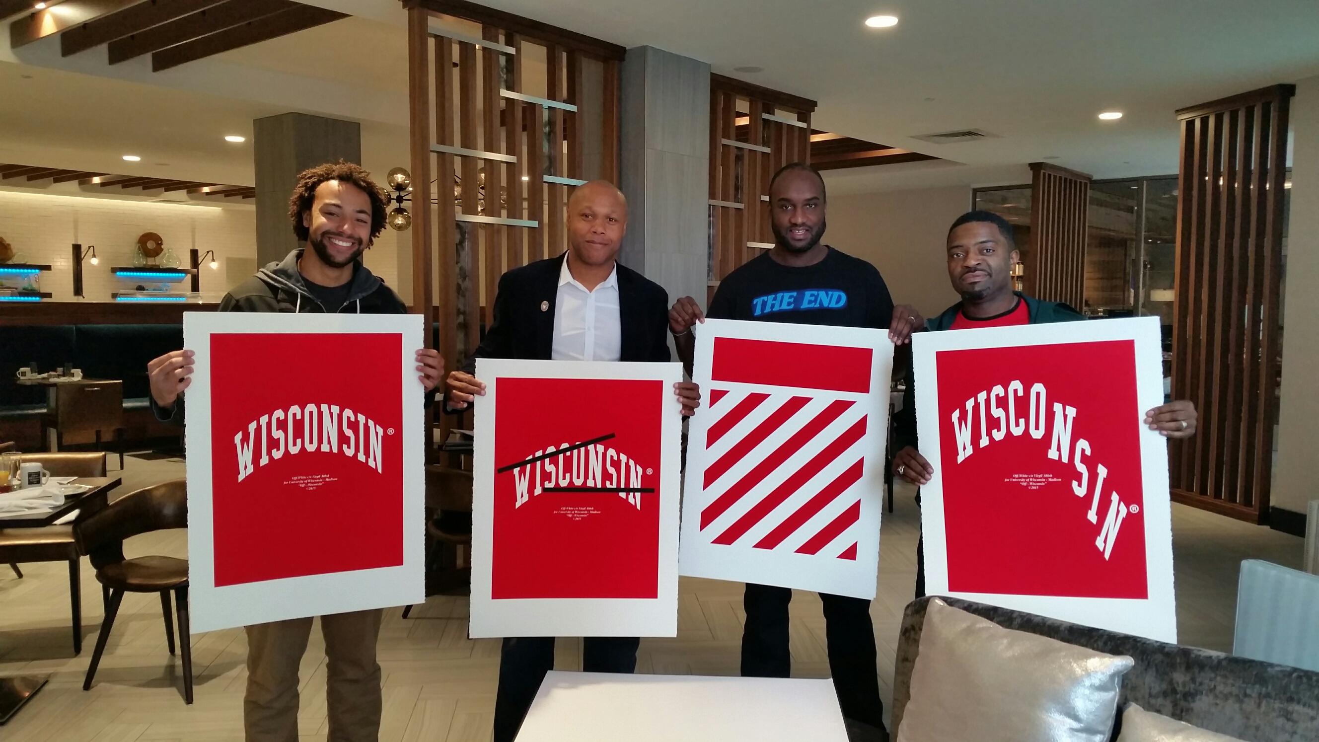 Virgil Abloh (center right) during the initial launch of the special-edition prints Courtesy Wisconsin Foundation and Alumni Association