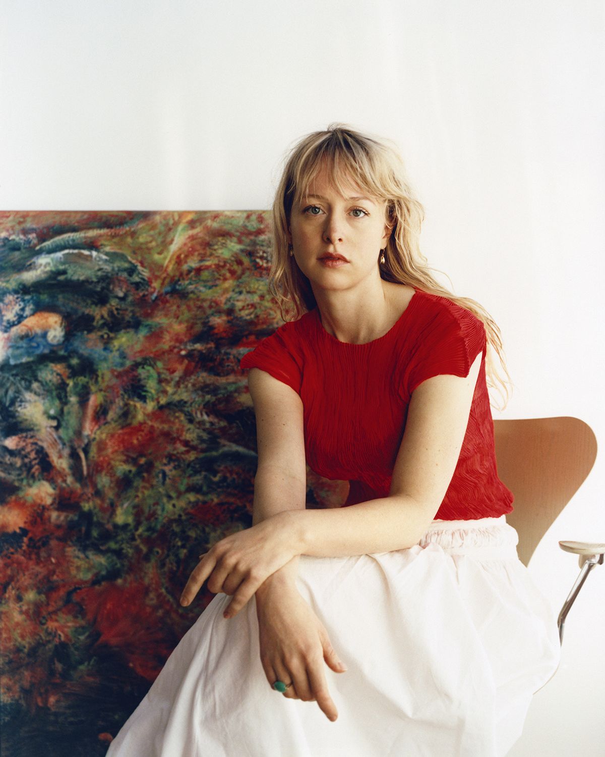 Lucy Bull with her 2023 painting Gloam. In 2022-23 the artist’s kaleidoscopic abstract works achieved sales of $11.3m at auctions in New York, Hong Kong and London, indicating a huge boom in her secondary market
Kobe Wagstaff, courtesy David Kordansky Gallery