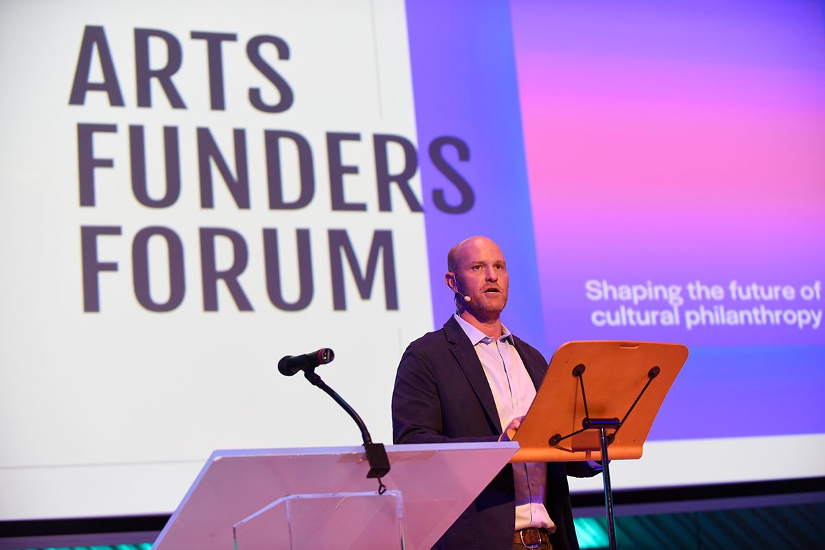 Sean McManus, one of the founders of the Arts Funders Forum, speaks in Miami Photo: Luis Olazabal, Courtesy Arts Funders Forum