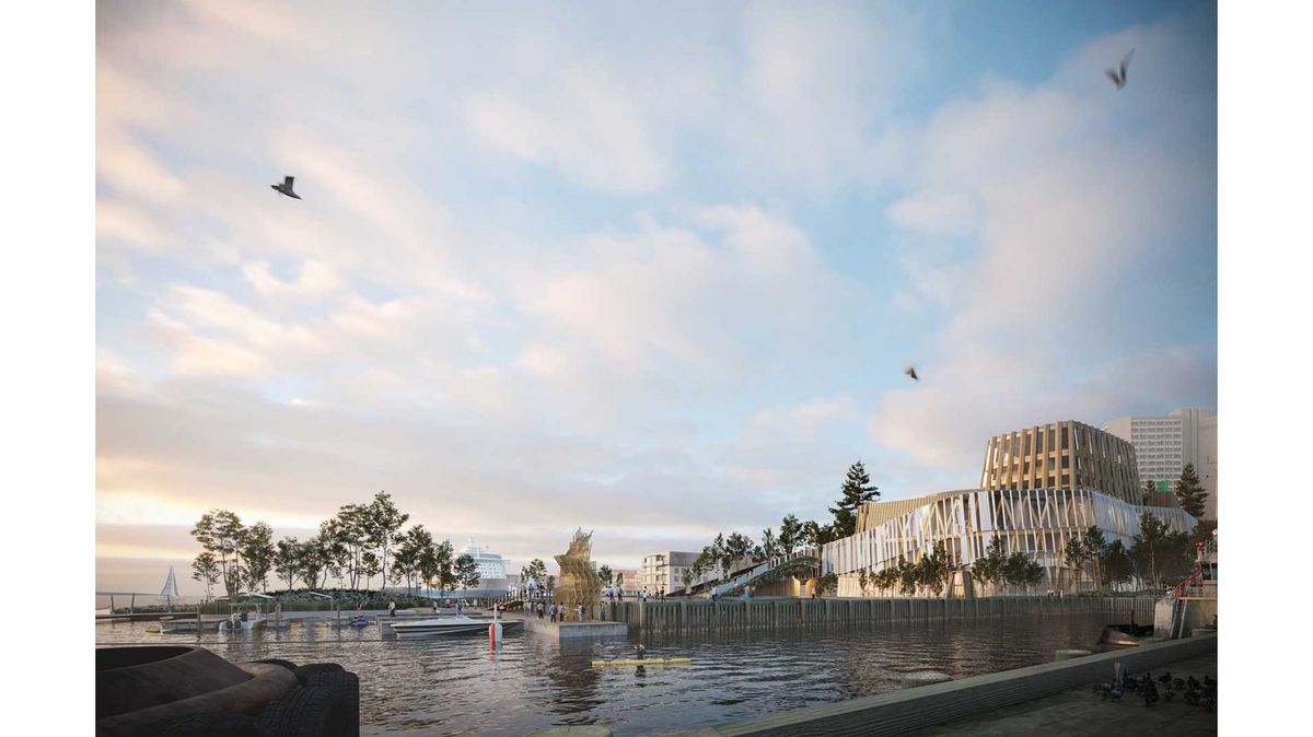 The Art Gallery of Nova Scotia's new serpentine, undulating building resembles a local eel or katew, while its façade references traditional weaving and its entranceway a traditional woman’s peaked hat Photo courtesy KPMB with Omar Gandhi