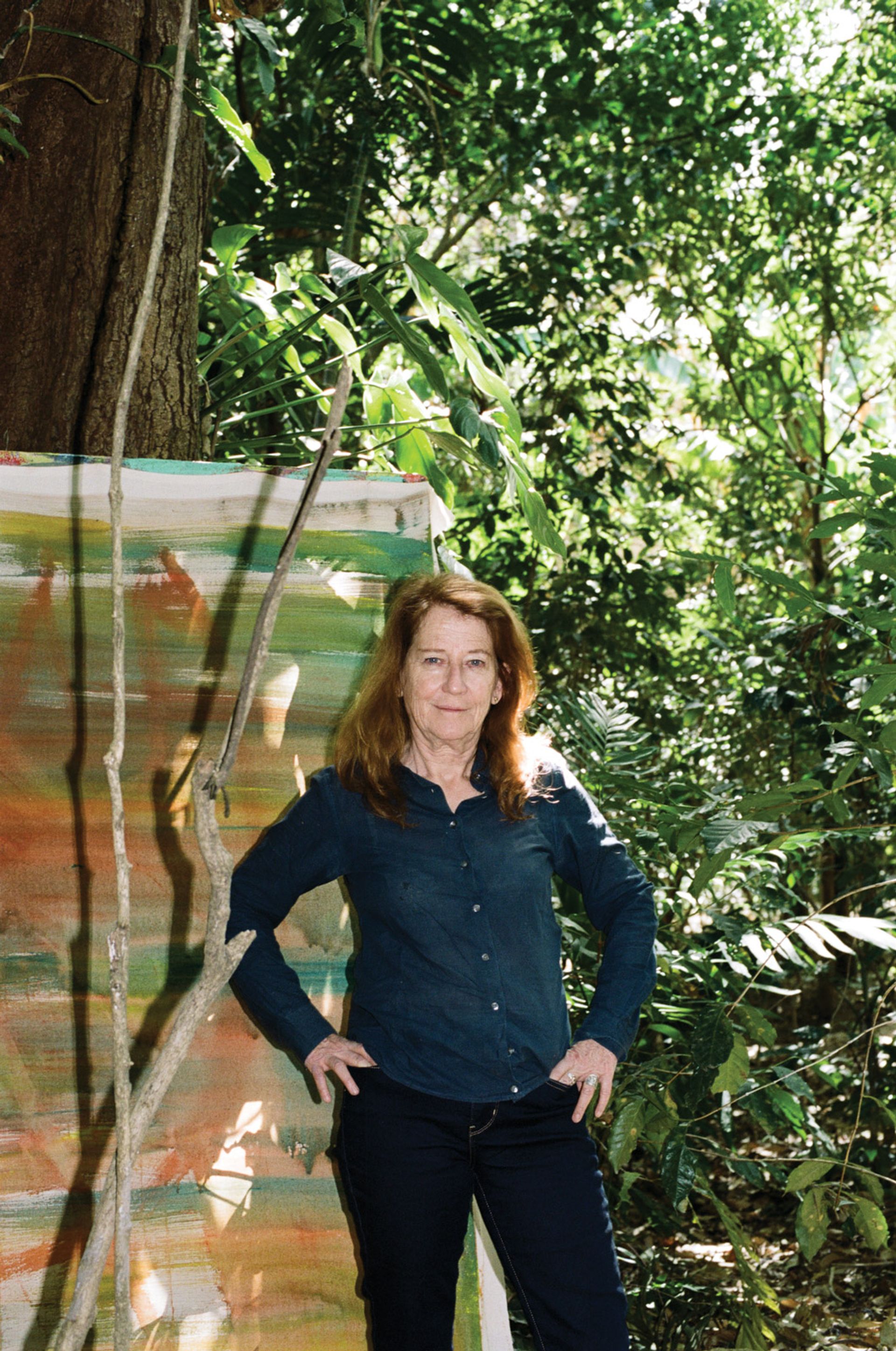 Vivian Suter prefers to paint outside, in her open studio in a small town in Guatemala. Exposing her paintings to the elements while she works is all part of her process. “It is important to be outside so that when I am making my work, it absorbs its surroundings,” she says © Flavio Karrer; courtesy of Gladstone Gallery and Karma International