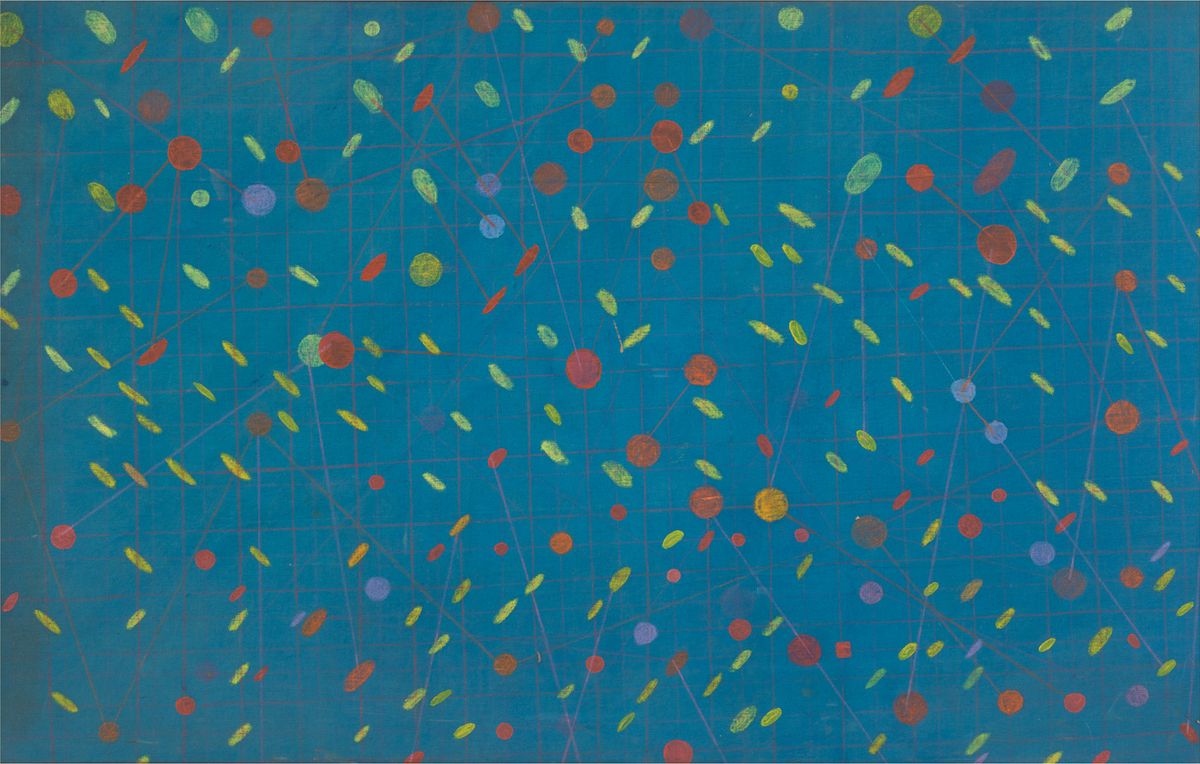 Circles are a common motif in works by Howardena Pindell, such as Untitled (1968) The artist and Garth Greenan Gallery, New York