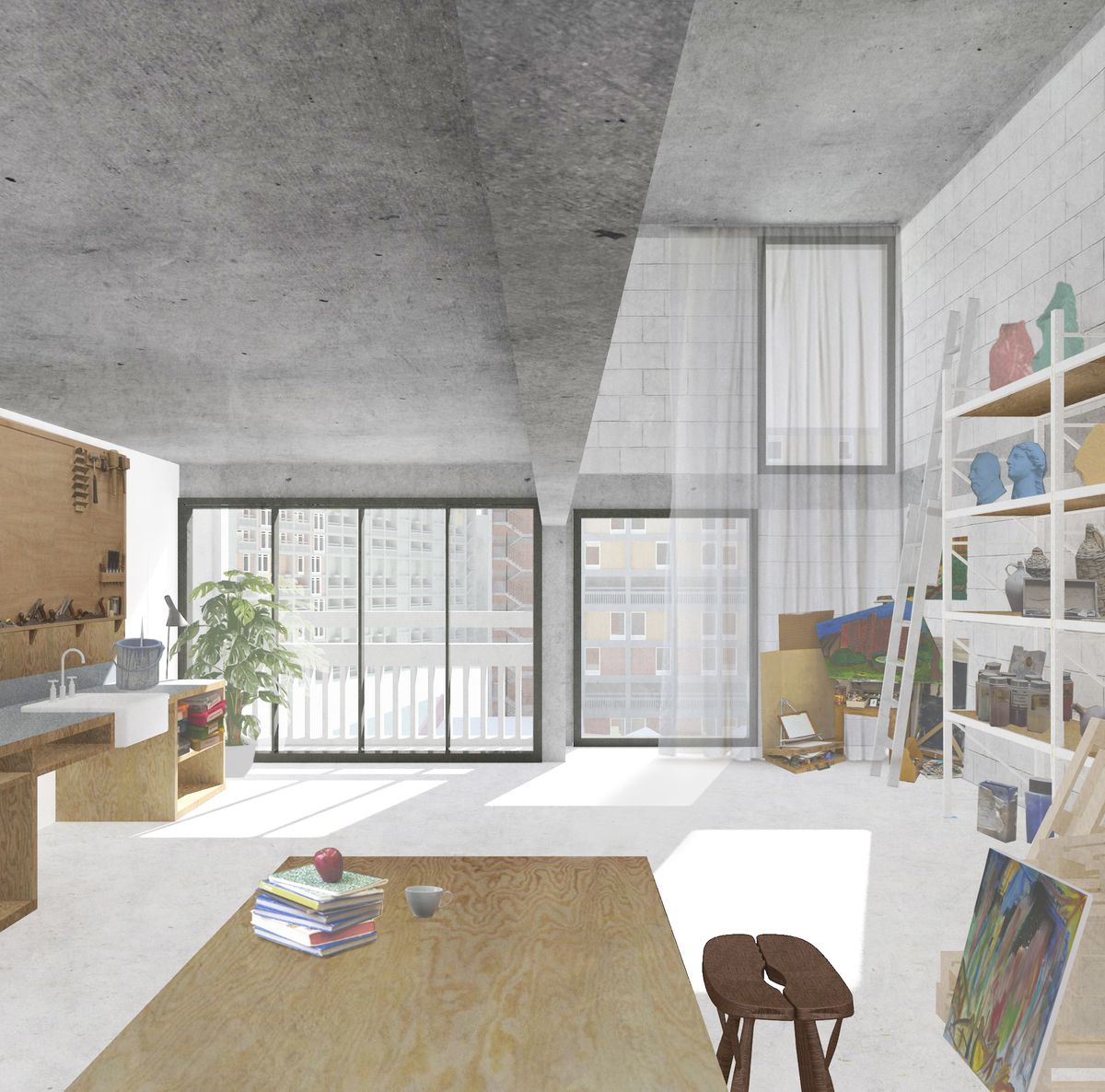 A rendering of one of the artists' studios to be created at Park Hill Carmody Groarke