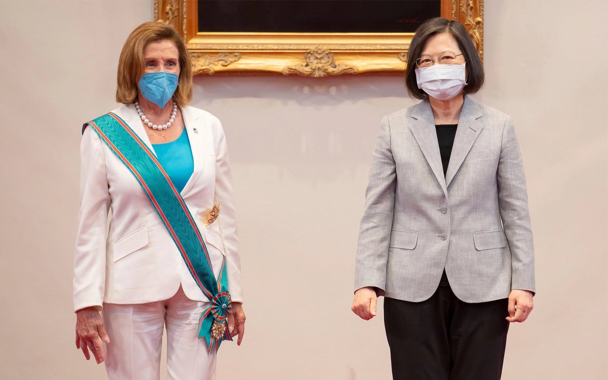 Taiwan President Tsai Ing-wen (right) with US Speaker of the House Nancy Pelosi (left) at the presidential office in Taipei, Taiwan Credit: Wang Yu Ching/Taiwan Presidential Office/Alamy Live News