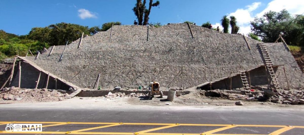 An ancient pyramid base by the side of Mexican Federal Highway 105 via INAH