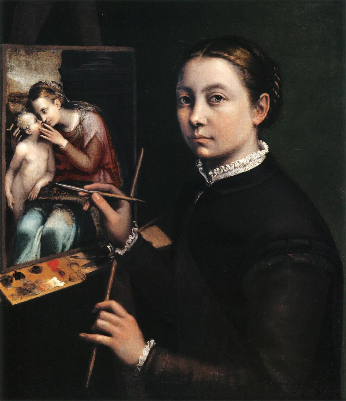Sofonisba Anguissola's Self-portrait at the Easel Painting a Devotional Panel (1556) Image via Wikimedia Commons
