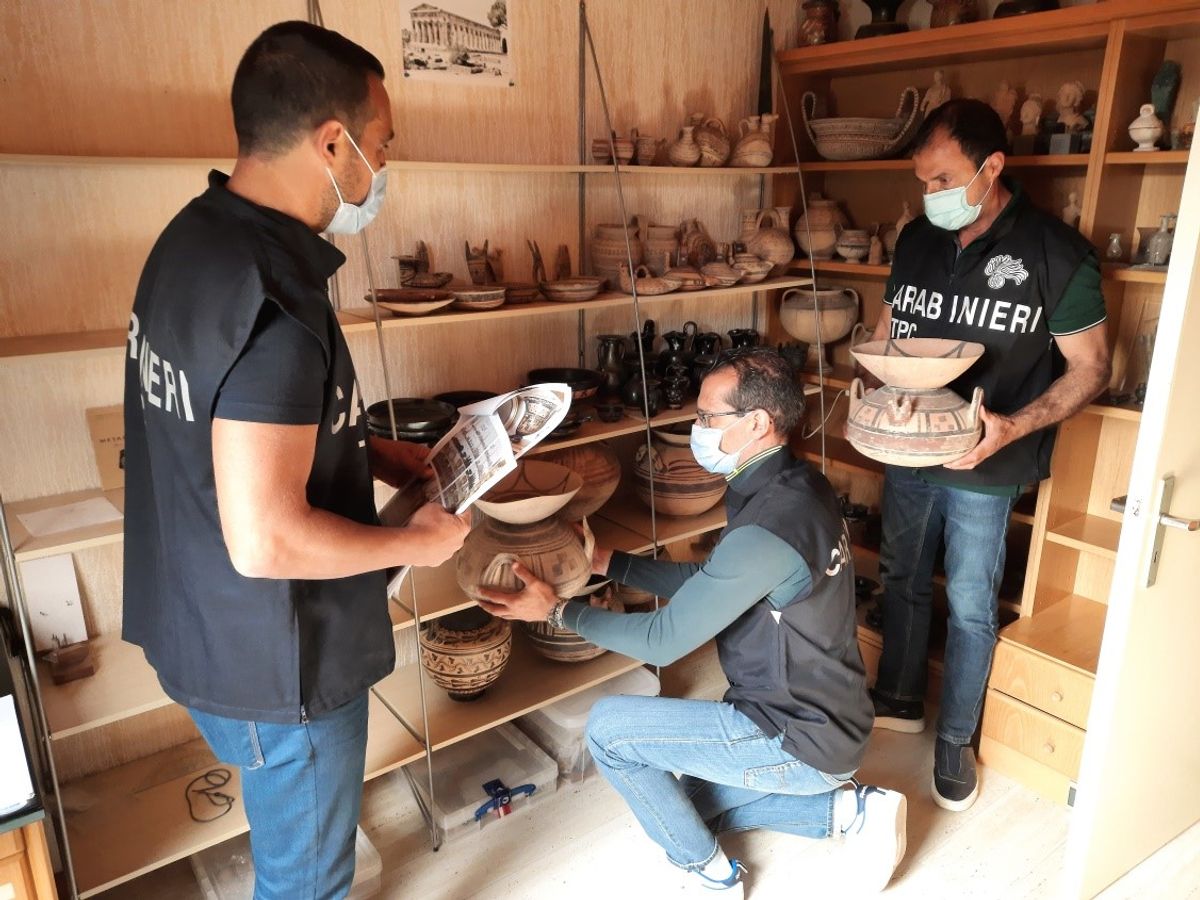 According to the Italian Carabinieri, this is the largest ever return of plundered artefacts from the Puglia region Courtesy of the Carabinieri Nucleo Tutela Patrimonio Culturale