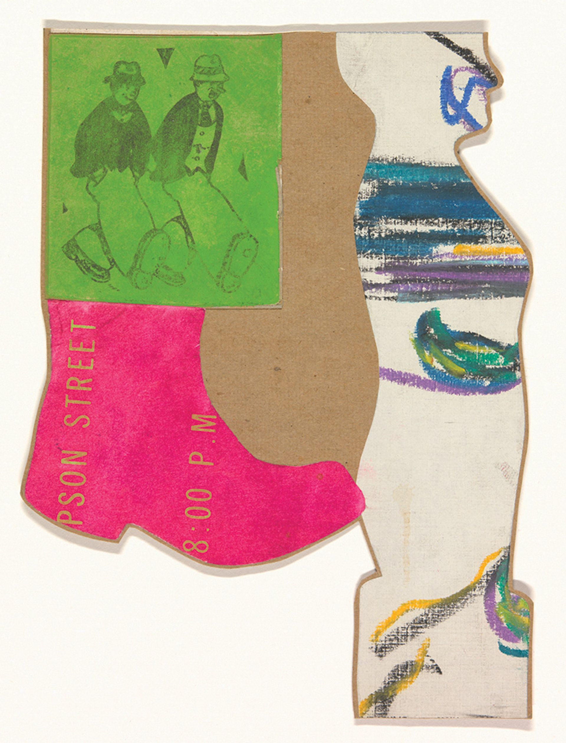 Untitled (Pink Boot), from around 1955, is one of several early collages by Johnson in the Art Institute show that have never been exhibited before © Ray Johnson Estate