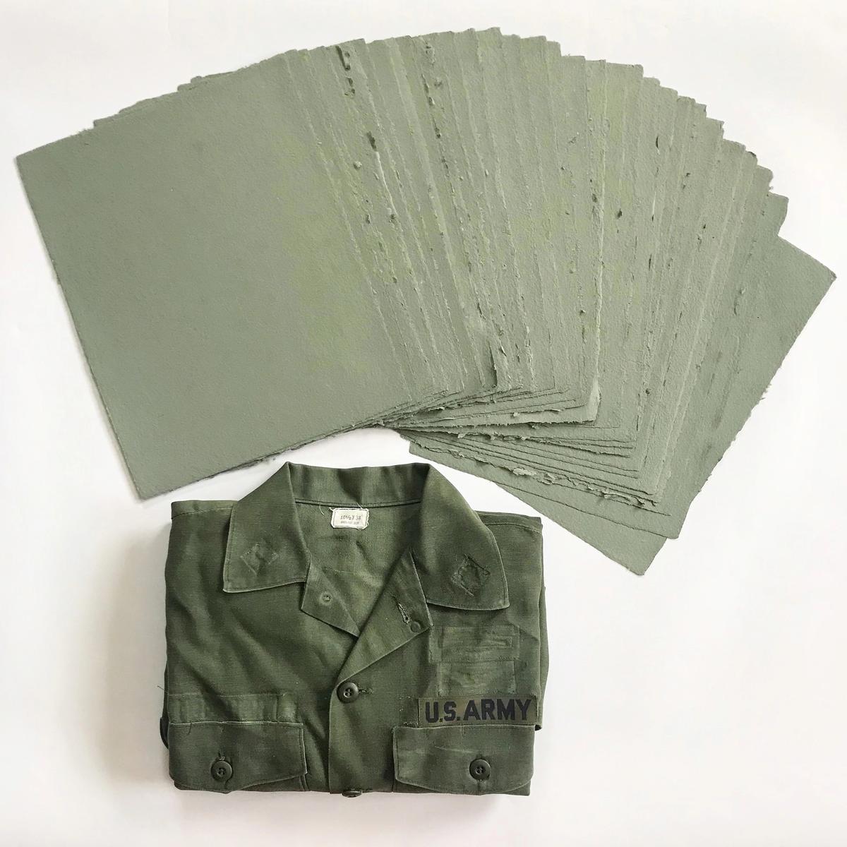 Combat Paper, a veteran-artisan collective led by Drew Cameron, transform donated military fatigues into paper for art making 