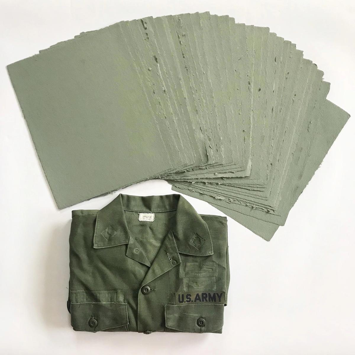 Combat Paper, a veteran-artisan collective led by Drew Cameron, transform donated military fatigues into paper for art making