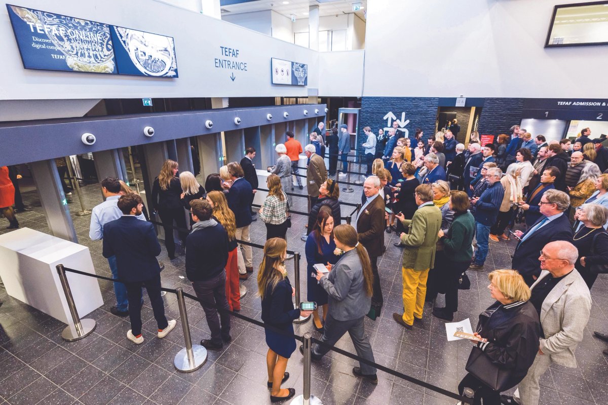 Visitors queue for Tefaf Maastricht last month. The fair was rocked in 2022 by an attempted armed robbery
ANP/Alamy Stock Photo