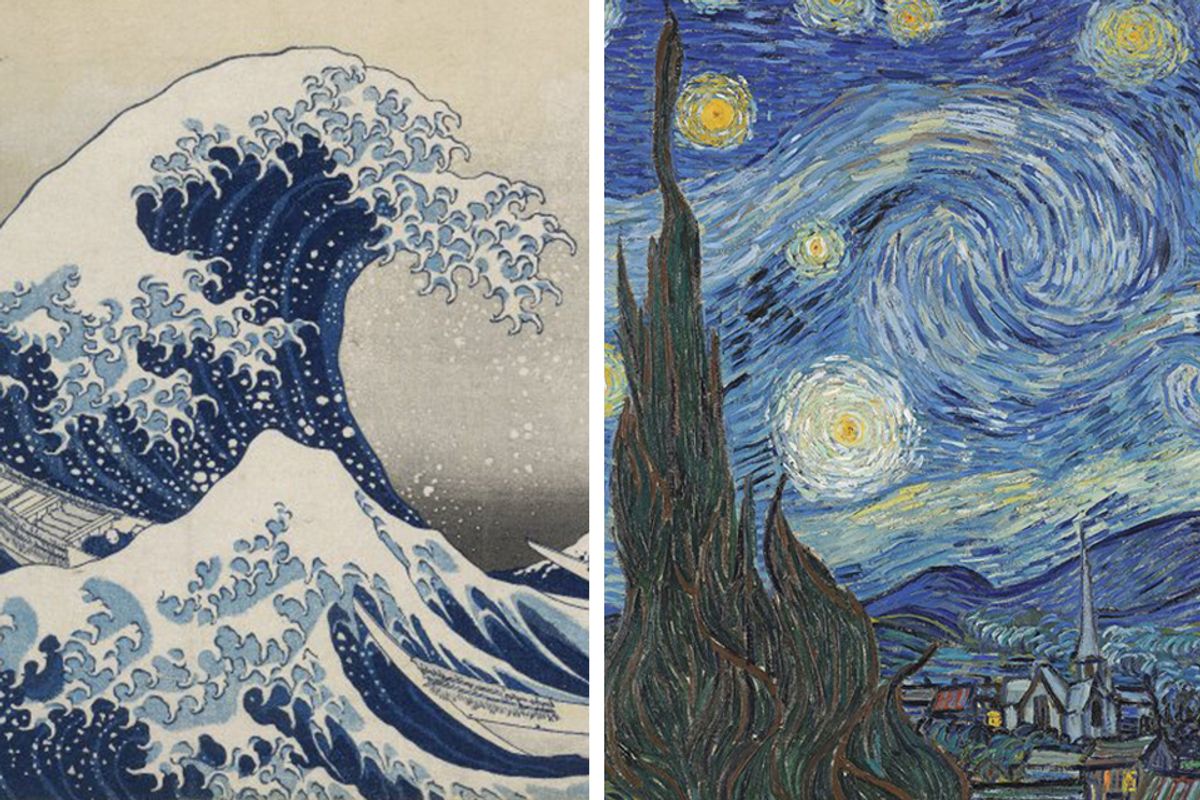Left: Katsushika Hokusai, The Great Wave, about 1831. Right: Van Gogh, Starry Night, June 1889 Hokusai: © the Trustees of the British Museum, London. Van Gogh: courtesy of the Museum of Modern Art, New York, USA / Bridgeman Images