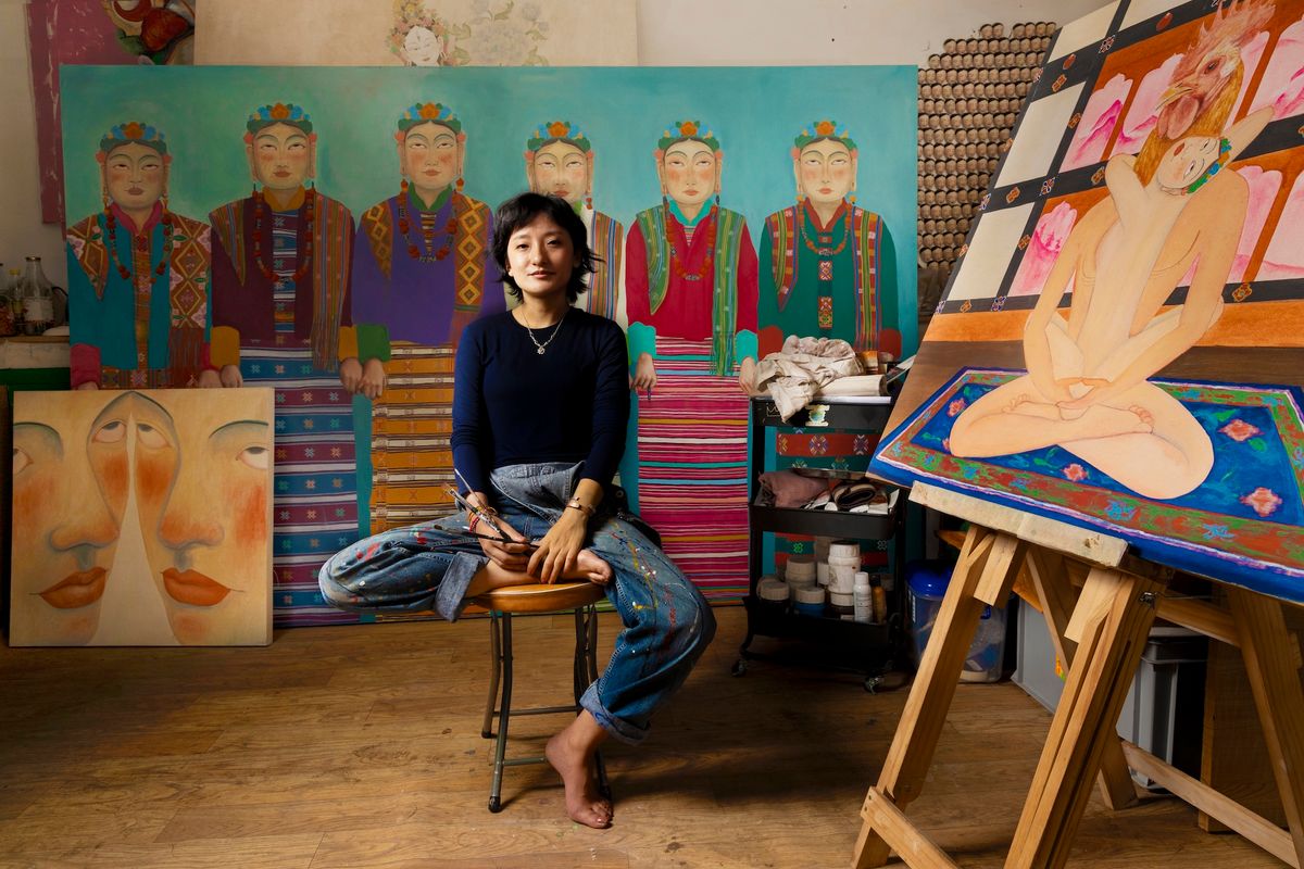Pem Lham in her studio Photo: Yeshi Zangpo, courtesy the Rubin Museum of Himalayan Art