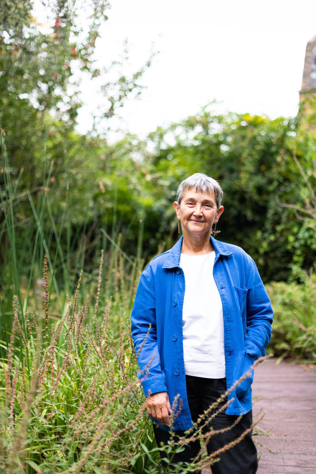 Frances Morris in the Tate Modern Community Garden.
Photo © Samia Meah