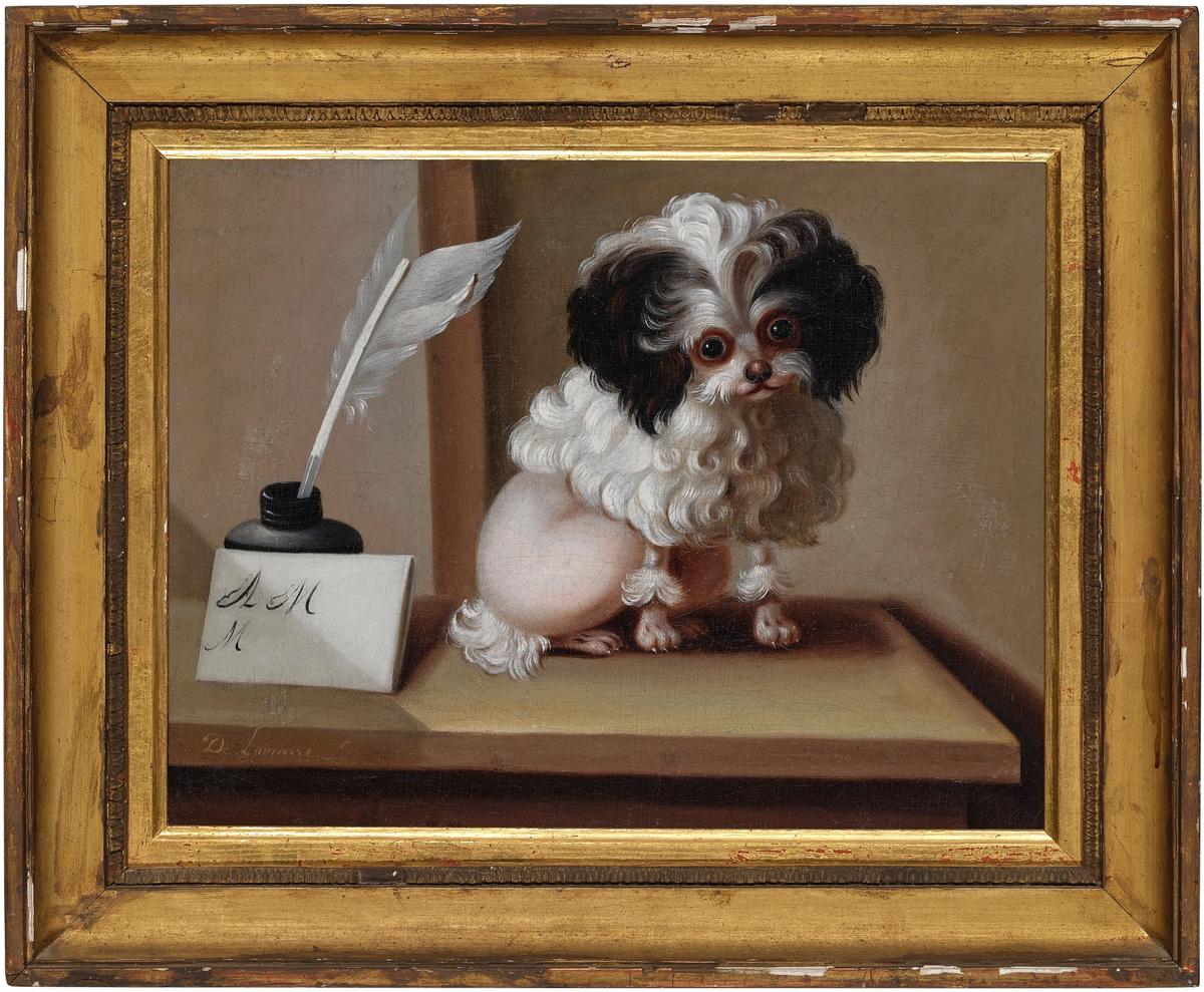 A bidding war erupted this week over Jacques Barthélémy Delamarre's portrait of what is believed to be Marie Antoinette's pet poodle. Courtesy Sotheby's
