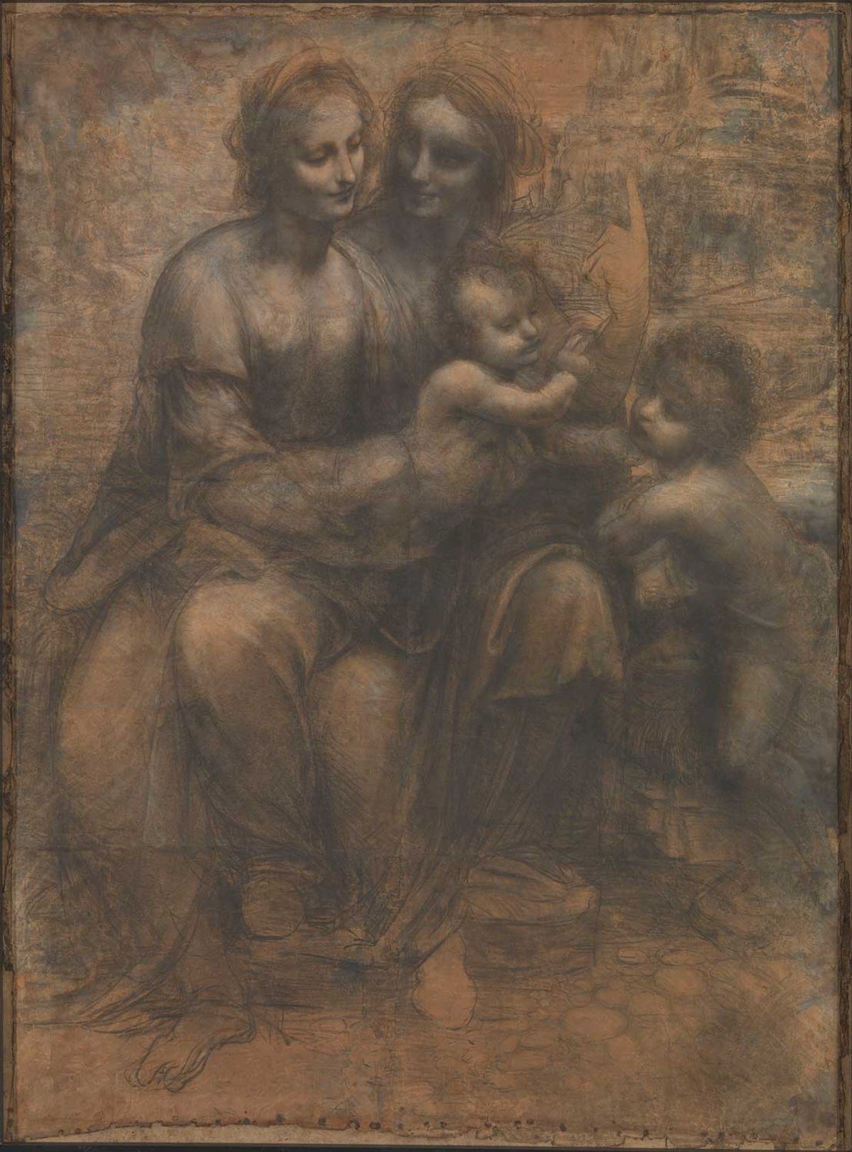 Leonardo da Vinci’s Burlington House Cartoon (The Virgin and Child with St Anne and the Infant St John the Baptist)—formerly dated to 1499-1500—was drawn in 1506-08, when the artist was based variously in Florence and Milan
Photo: National Gallery, London