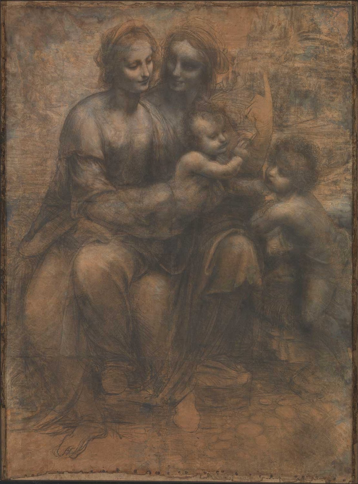 Leonardo da Vinci’s Burlington House Cartoon (The Virgin and Child with St Anne and the Infant St John the Baptist)—formerly dated to 1499-1500—was drawn in 1506-08, when the artist was based variously in Florence and Milan
Photo: National Gallery, London