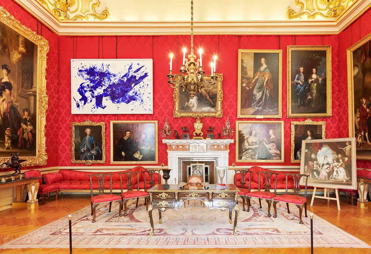 Installation view of Yves Klein's Jonathan Swift (around 1960) in the Red Drawing Room Courtesy of Blenheim Art Foundation. Photo: Tom Lindboe