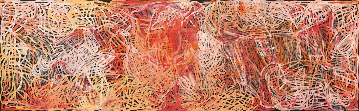 Emily Kam Kngwarray created Yam awely in 1995 during the most prolific period in her life, when she was creating, on average, around one work every day © The artist/Copyright Agency