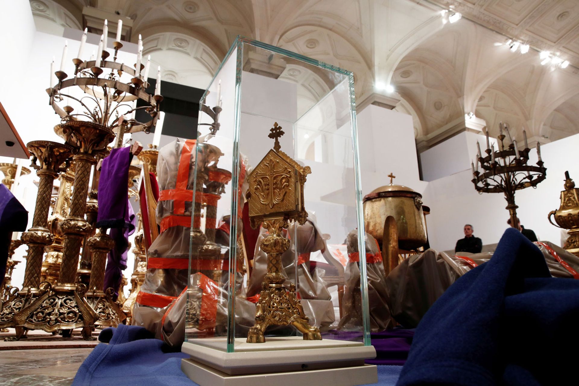 Saved treasures from Notre Dame Cathedral are currently being stored at Paris city hall REUTERS/Benoit Tessier