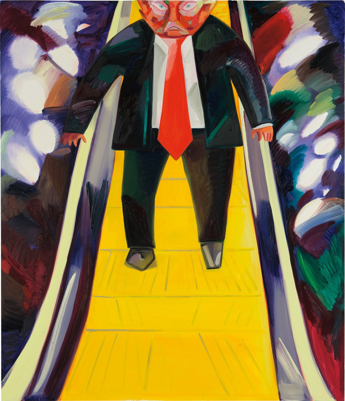 Dana Schutz, “Trump Descending an Escalator” (2017). Courtesy of Phillips