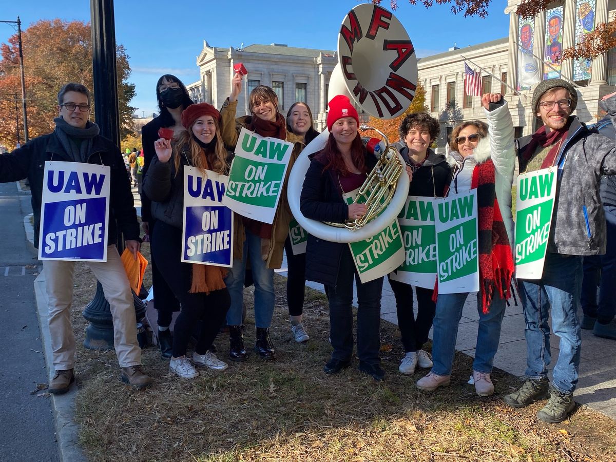 Unionised employees of the Museum of Fine Arts, Boston on strike outside the museum in November 2021 Courtesy Local 2110-UAW