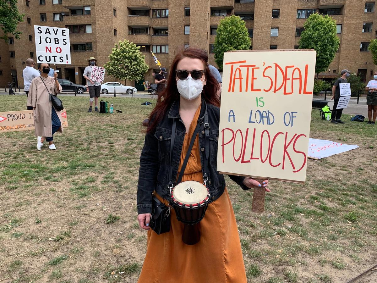 Demonstrators were outside Tate Modern today ahead of its reopening on Monday © Gareth Harris