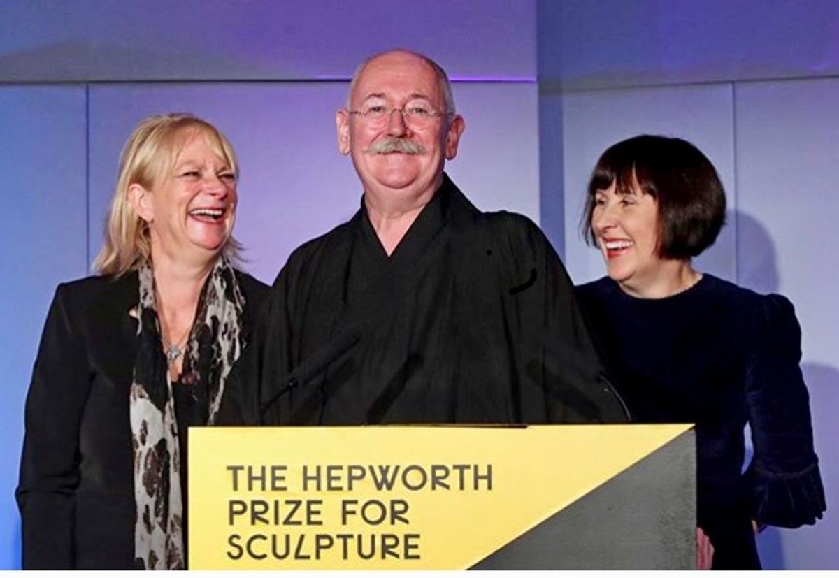 Cerith Wyn Evans with Alice Rawsthorn, chair of the Hepworth Wakefield and Louisa Buck, art correspondent and the compère of the Hepworth Prize's award ceremony © Louisa Buck