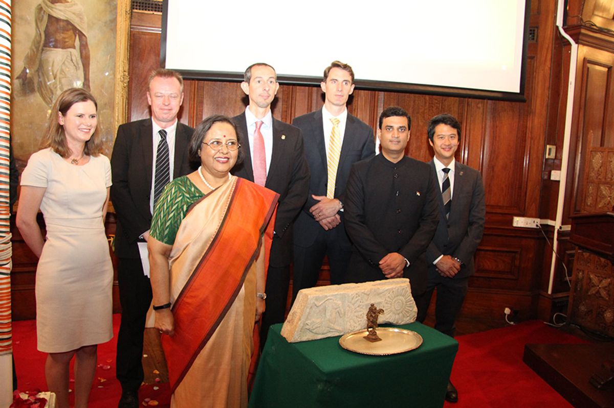 The looted artefacts were returned during a ceremony at India House, London Photo courtesy Twitter/@HCI_London